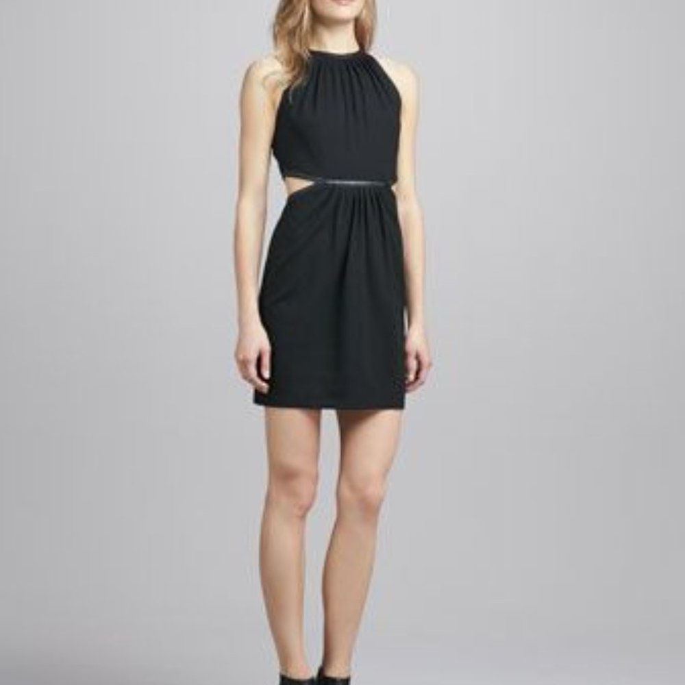 Alice & Trixie Black Faux Leather Trim Cutout Cocktail Dress size Small